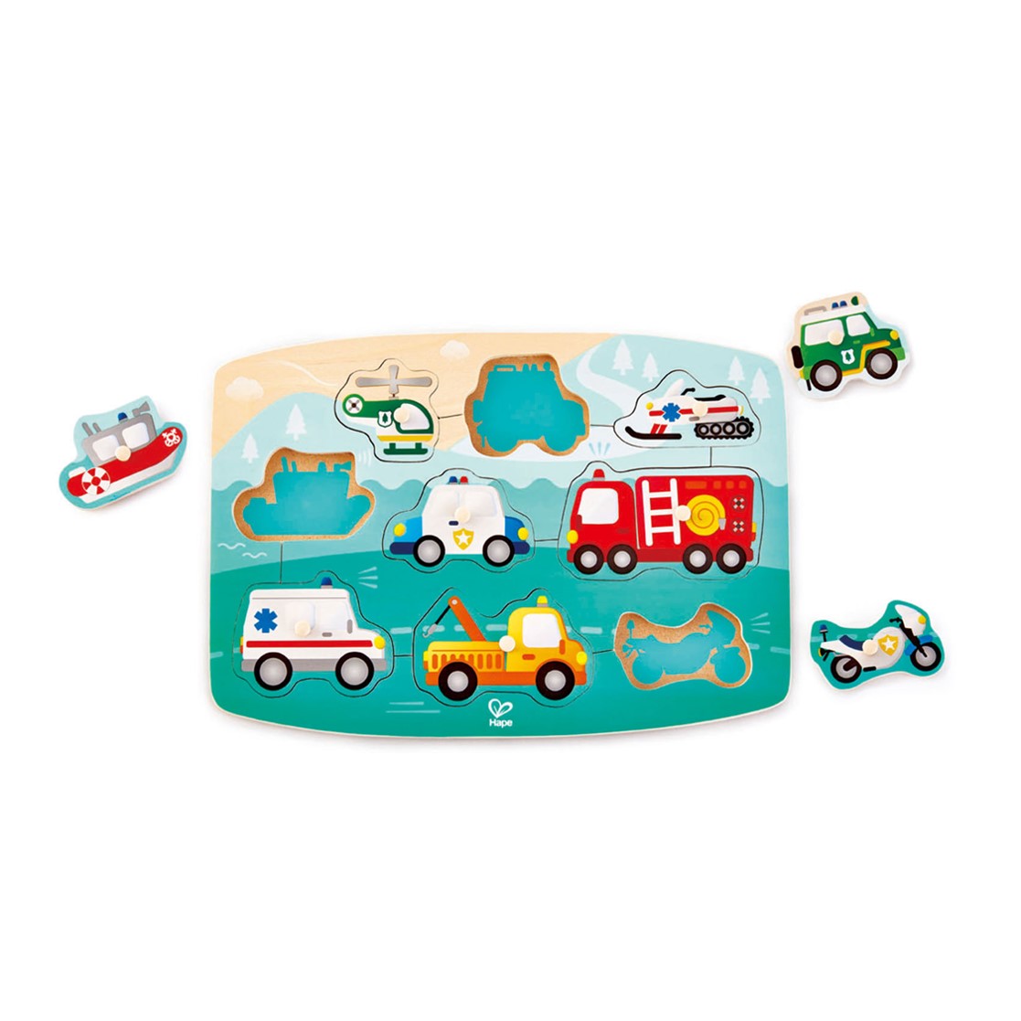 Hape Puzzle Vehiculos Emergencia con Pinzas - Tienda Tu Bebé Seguro